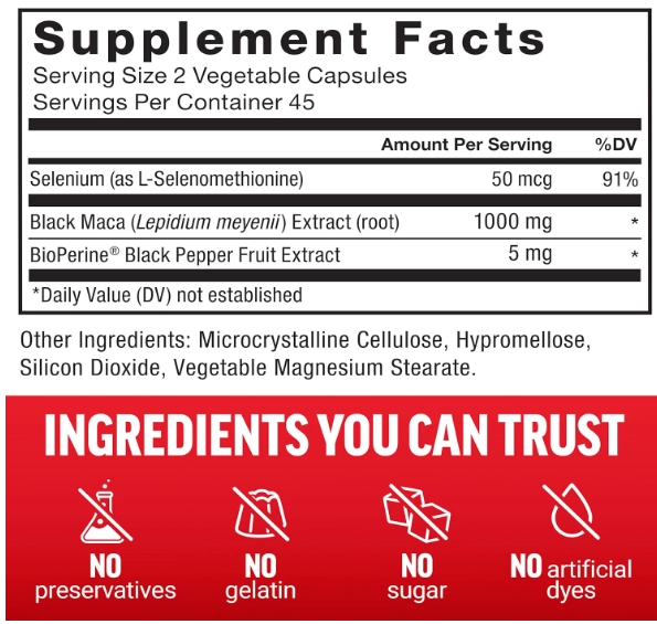 Black Maca 1000mg, 90 Cápsulas, Force Factor