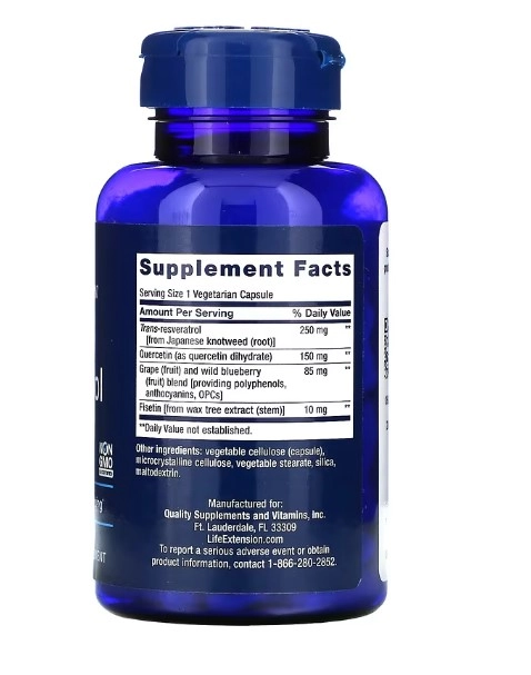 Resveratrol Otimizado, com Quercetina  250mg, 60 Cápsulas, Life Extension