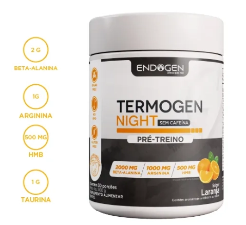 Termogen Night, Termogenico Sem Cafeina, 300g Sabor Laranja, Endogen