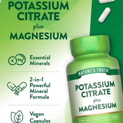 Potássio + Magnésio, Hidratação, Recuperação Muscular e Equilíbrio Diário, 90 Cápsulas, Nature's Truth