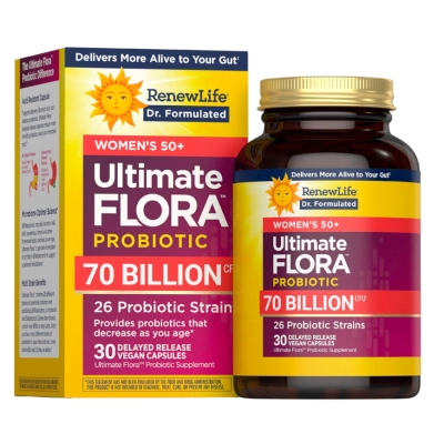 Ultimate Flora Probiotics, Probióticos para Mulheres 50+, 70 Bilhões de UFC, 30 Cápsulas, Renew Life