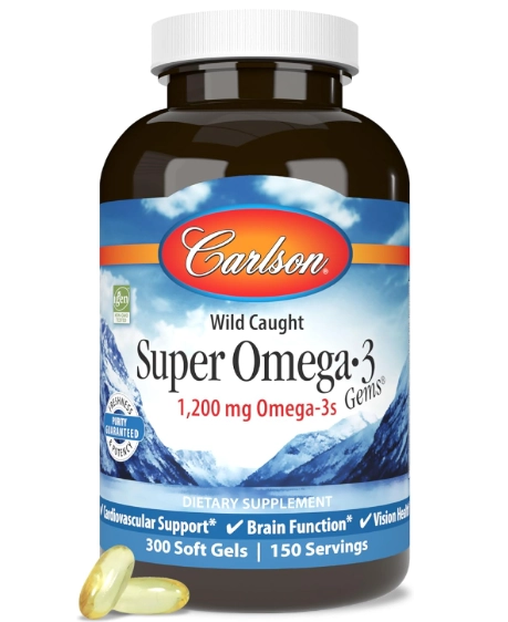 Super Ômega-3 1200mg, Óleo de Peixe Selvagem Norueguês, 300 Cápsulas, Carlson