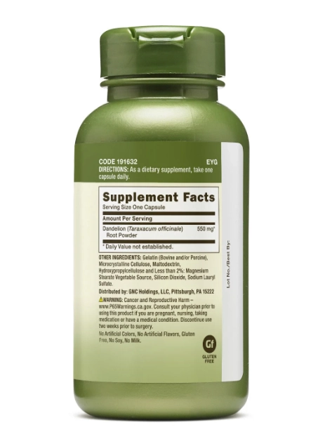 Dandelion Root, Dente de Leão, 550mg, 100 cápsulas, GNC