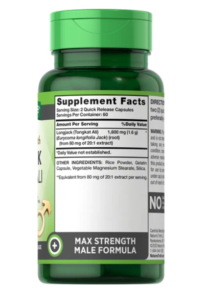 Longjack, Tongkat Ali, 1600mg, 120 cápsulas, Nature's Truth