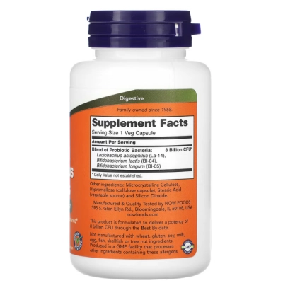 Acidophilus e Bifidus de 8 Bilhões, 120 Cápsulas, Now
