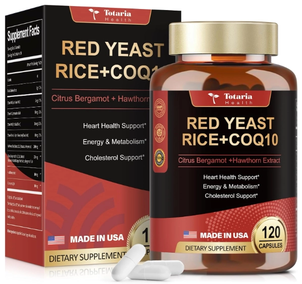 Red Yeast Rice 2000mg, Arroz com Fermento Vermelho,  Com CoQ10 100mg, 120 Capsulas, Totaria Health
