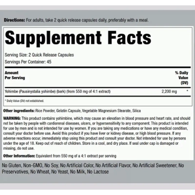 Yohimbe 2200mg, Ioimbina, 90 Cápsulas, PipingRock