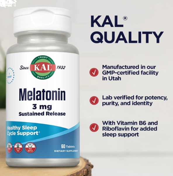Melatonina 3mg Com Vitamina B6, 60 Comprimidos Sustained Release, Kal