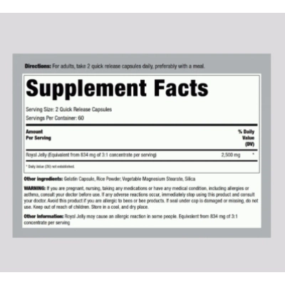 Supreme Royal Jelly 2500mg, Geleia Real Suprema, 120 Cápsulas, PipingRock