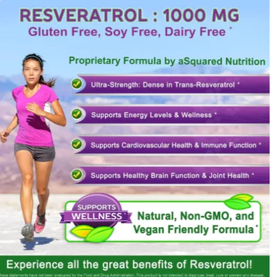 Resveratrol 100% Natural, 1000mg, 180 Cápsulas, aSquared Nutrition