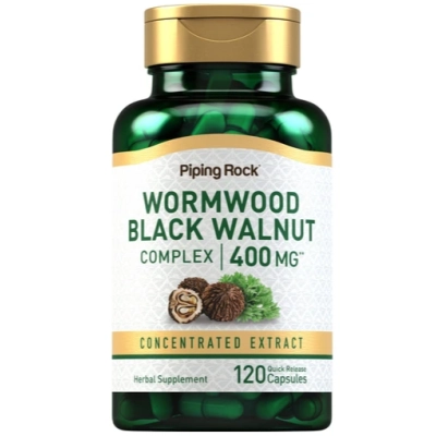 Wormwood Black Walnut Complex 400mg, Absinto e Noz Preta, 120 Cápsulas, Piping Rock