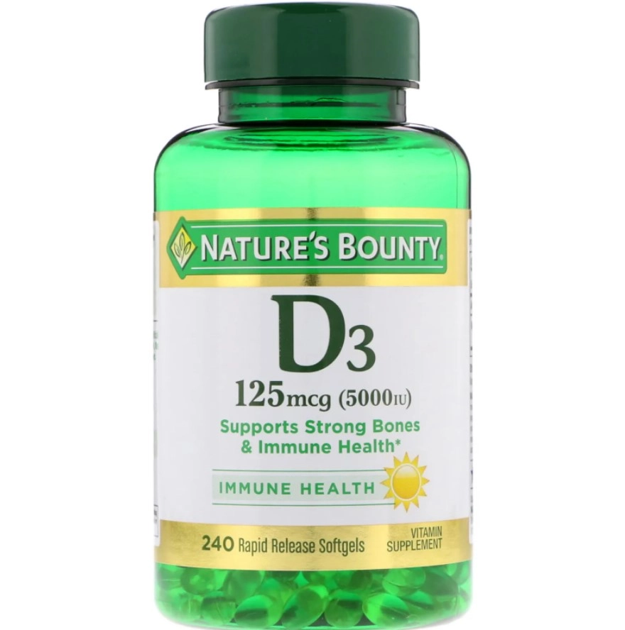 Vitamina D3, 125mcg, 5.000UI, 240 Cápsulas Softgel, Natures Bounty