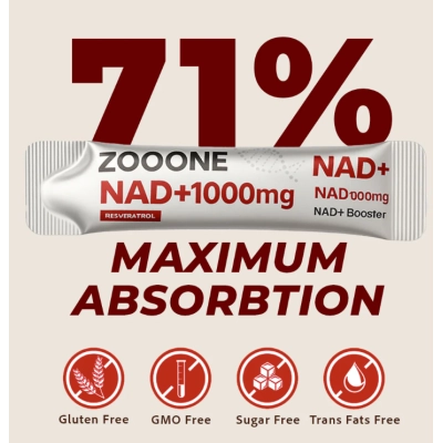 NAD+ 1000mg Liquido, 30 Saches de 10g, Zooone