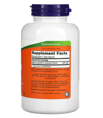 Maca, 500mg, 250 Cápsulas, Now