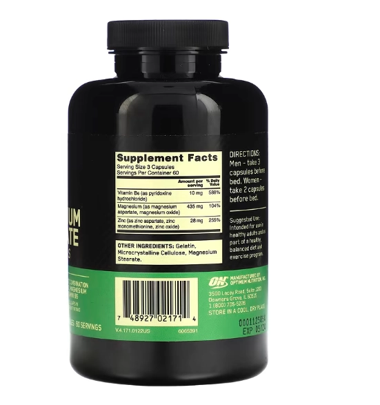 ZMA, 180 Cápsulas, Optimum Nutrition