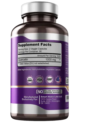 Quercetina 1000mg, 180 Cápsulas, Smart Nutra Labs