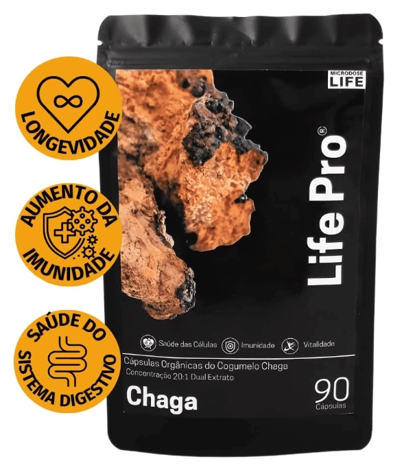Extrato Chaga, Cogumelo do Antienvelhecimento, Para Pele e Bem-estar Digestivo, 90 Cápsulas, Microdose Life