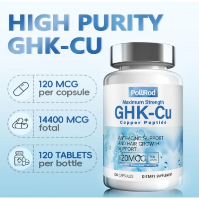 GHK-CU 120mcg, Peptídeo de Cobre, 120 Cápsulas, PollRod
