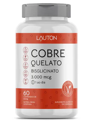 Cobre Quelato, 3000mcg, 60 Comprimidos, Lauton Nutrition