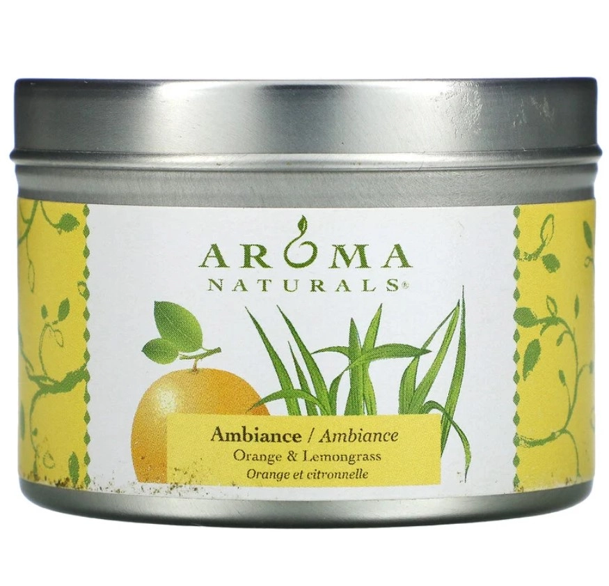 Vela em Lata, (Ambientação, Soy VegePure) Aroma Laranja e Capim-limão, 79,38g, Aroma Naturals
