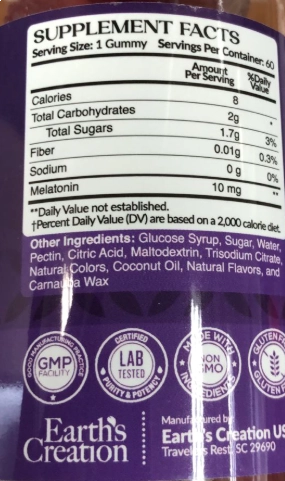 Melatonina Sleep Gummies 10mg, 60 Gomas Sabor Frutas Vermelhas, Earth´s Creation