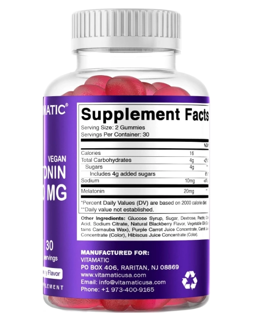 Melatonina 20mg, 60 Gomas Sabor Amora, Vitamatic