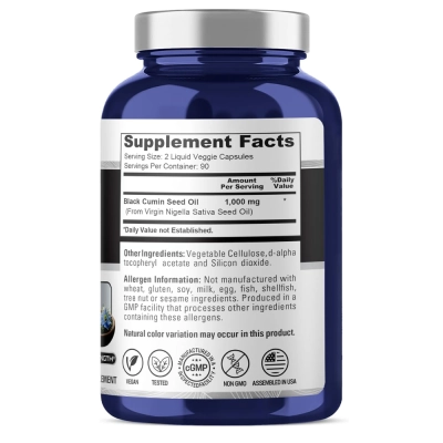 Óleo de Semente de Cominho Preto, 1000mg, Imunidade e Suporte Antioxidante, 180 Cápsulas, Nusa Pure