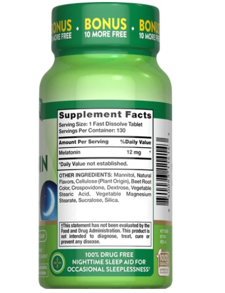 Melatonina 12mg, 120 comprimidos de dissolução rápida, Nature's Truth
