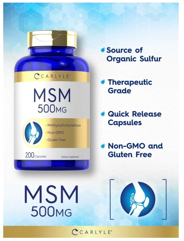 MSM, 500mg, 200 Cápsulas, Carlyle