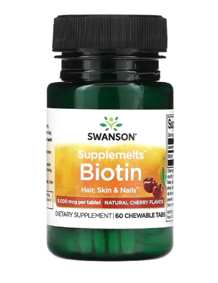Biotina 5000mcg, 60 Comprimidos Mastigáveis Sabor Cereja, Swanson