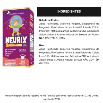 Neurix Vitaminas e Minerais Kids, 150 ml, Sabor Uva, Flora Nativa do Brasil