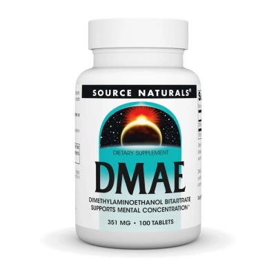 DMAE 351mg, Suporte a Concentração e Função Cognitiva, 100 Comprimidos, Source Naturals