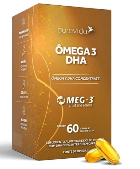Ômega 3 Super DHA 1000mg, 60 Cápsulas, PuraVida