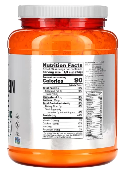 Isolado de Proteína de Soja, Natural e Sem Sabor, 907g, Now