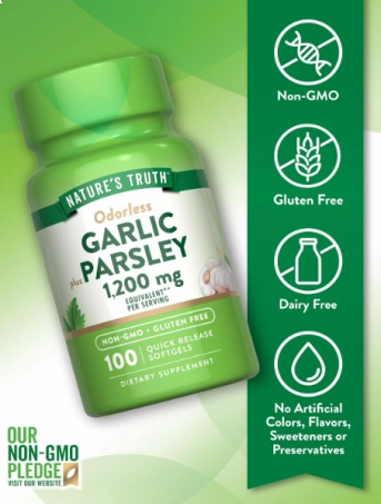 Garlic e Parsley, Oleo de Alho e Salsa, 1200mg, Sem Cheiro, 100 Cápsulas, Nature's Truth