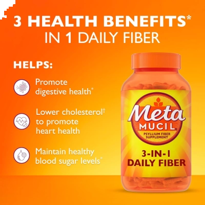 Psyllium Fiber, Fonte Natural de Fibras para Suporte Digestivo e Equilíbrio Intestinal, 300 Cápsulas, Metamucil