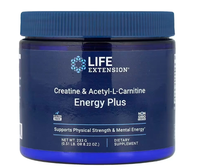 Creatina e Acetilcarnitina, Energy Plus, 233g, Life Extension