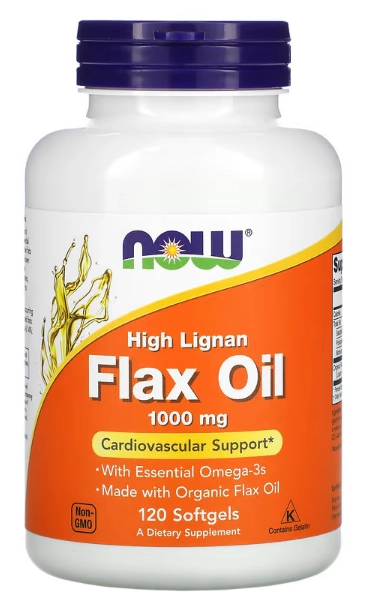 Óleo de Linhaça com Alto Teor de Lignana, 1.000 mg, 120 Cápsulas, Now