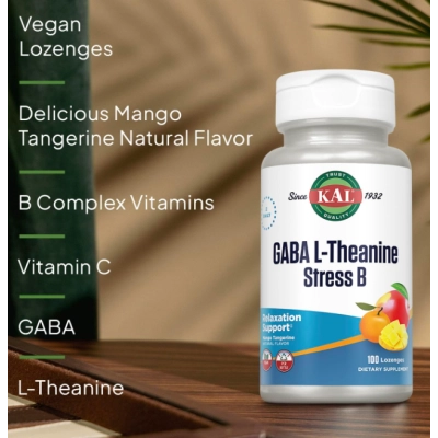 GABA L-Theanine Stress B, para Alívio do Estresse,  100 Pastilhas Sabor Manga e Tangerina, KAL