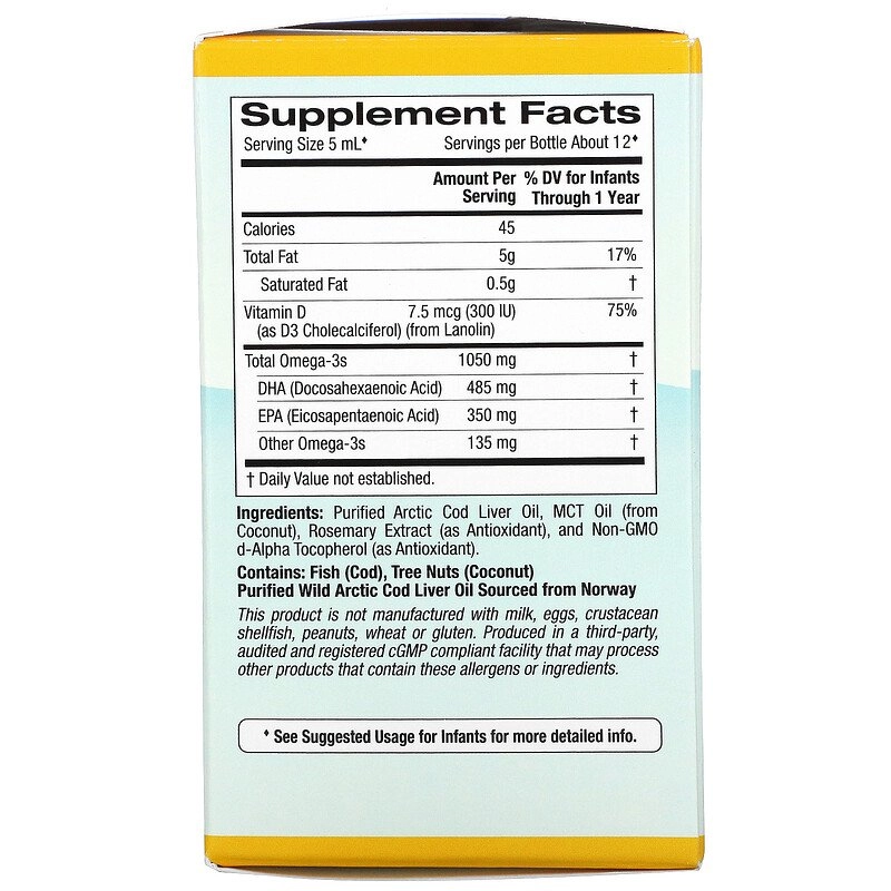 DHA, Ômega-3 com Vitamina D3, 1.050 mg, 59 ml, California Gold Nutrition