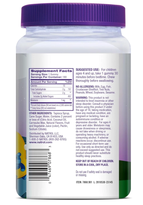 Melatonina Kids 1mg, 180 Gomas Sabor Frutas Silvestres, Natrol