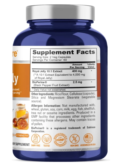 Royal Jelly 4000mg Com Bioperine,  Geleia Real, 120 cápsulas, NusaPure