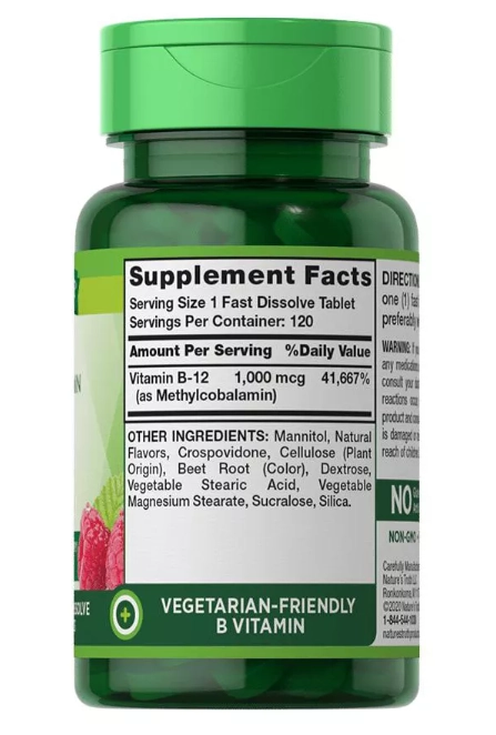 Vitamina B12, 1000mcg, 120 comprimidos Sublingual, Nature's Truth