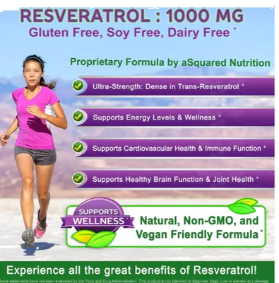 Resveratrol 100% Natural, 1000mg, 180 Cápsulas, aSquared Nutrition