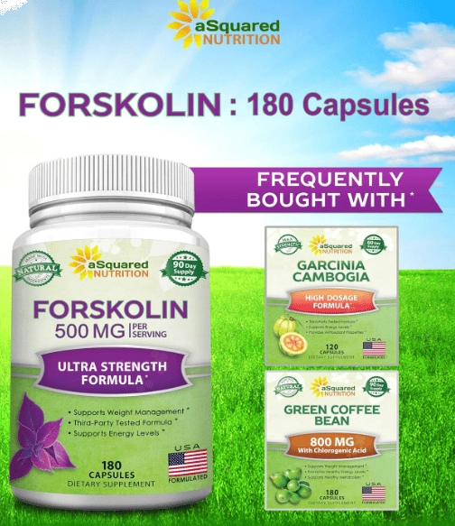Forskolin 500mg Max Strength, Auxilio na Perda de Peso, 180 Capsulas, aSquared Nutrition
