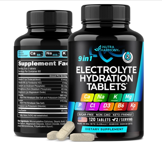 Electrolyte Hydration, Eletrólitos 9 em 1 com Vitaminas e Minerais Essenciais, 120 Comprimidos, Nutra Harmony