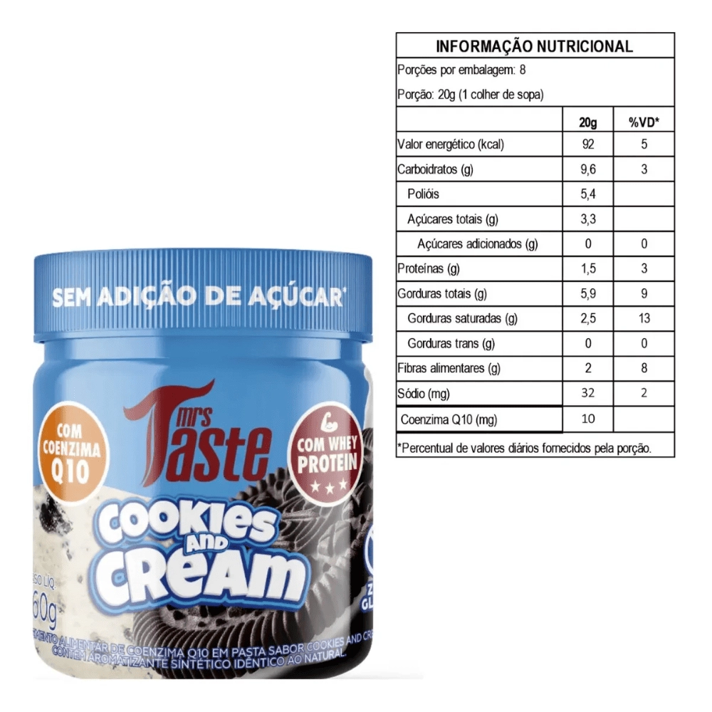 Creme Cookies And Cream Com Whey E Coenzima Q10, 160g - Mrs Taste