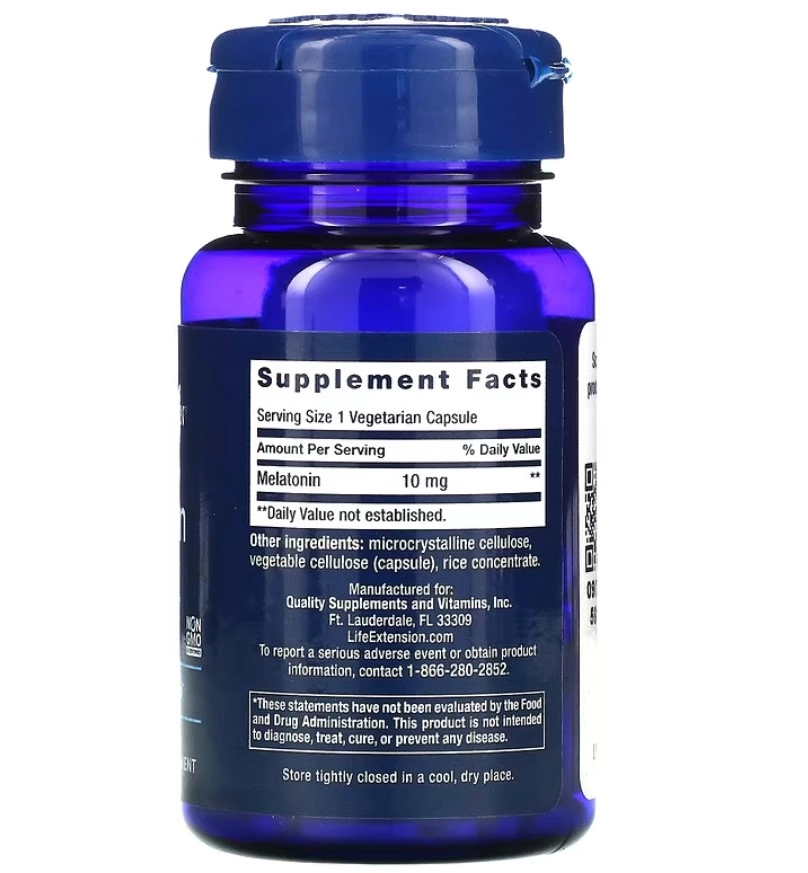 Melatonina, 10 mg, 60 Cápsulas, Life Extension