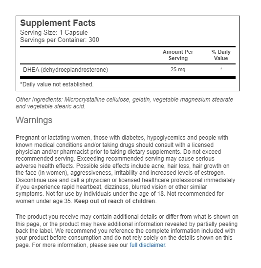 Dhea 25mg, 300 cápsulas, Vitacost