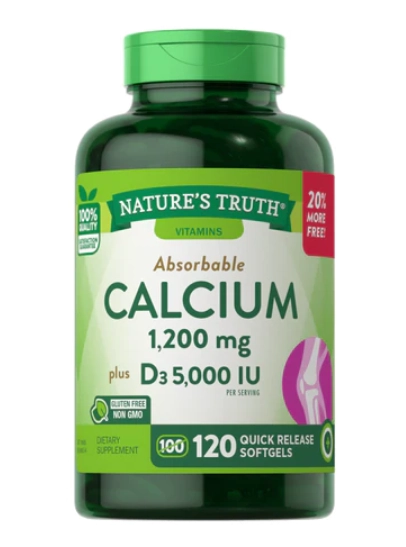 Cálcio 1200mg, com Vitamina D3 5000UI, 120 cápsulas, Nature's Truth